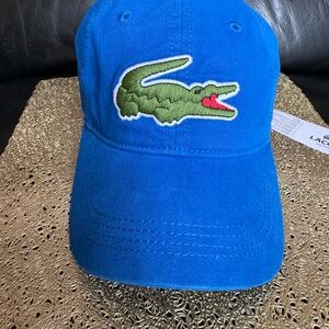 Lacoste Unisex Adult Big Croc Twill Adjustable Leather Strap Hat NEW